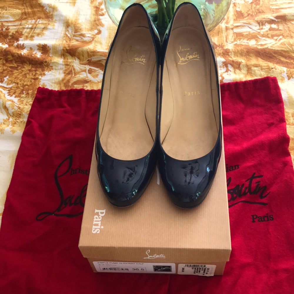 Christian Louboutin Simple Navy Blue Patent Pumps